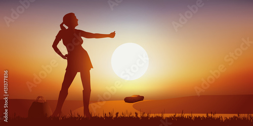 Auto stoppeuse - Coucher de soleil - sexy