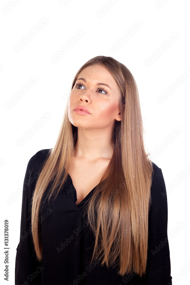 Pensive beautiful woman with a long blonde hair Pensive beautiful woman with a long blonde hair