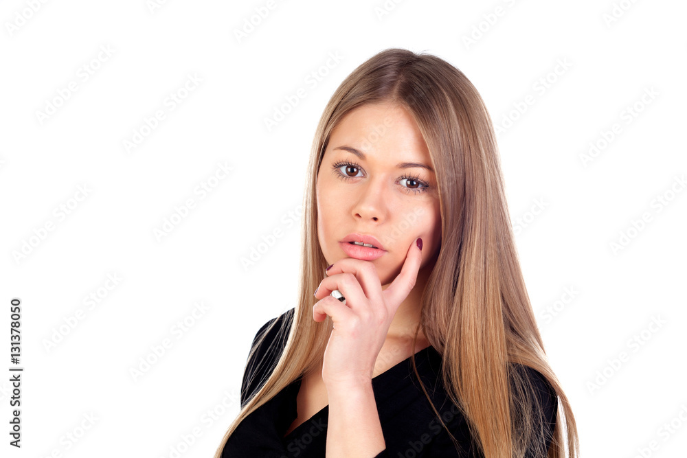 Pensive beautiful woman with a long blonde hair Pensive beautiful woman with a long blonde hair