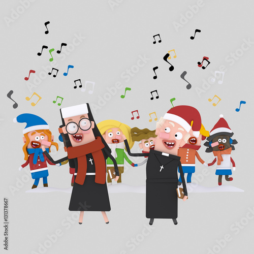 Wallpaper Mural Nun and priest singing  xmas songs with kids.

Custom 3d illustration contact me! Torontodigital.ca