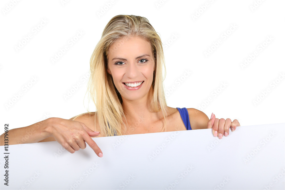Suprised Young Lady with Sign Board Suprised Young Lady with Sign Board