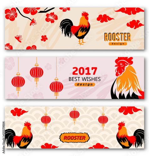 Collection Banners with Chinese New Year Roosters