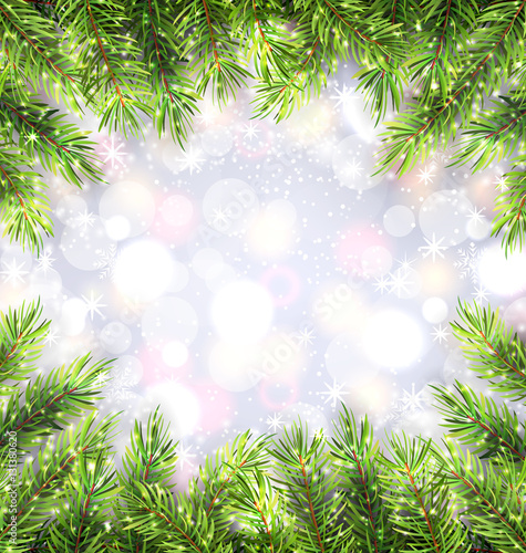 Christmas Background with Fir Tree Branches Frame