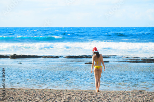 sexy santa woman at beach