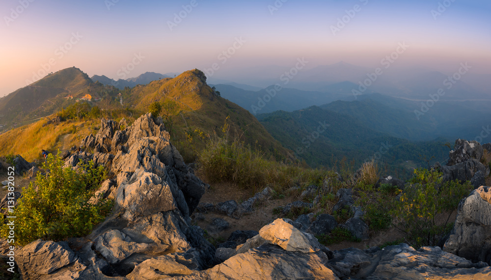 Beautiful landscape of Pha Tand mountain at sunset in Chiang Rai
