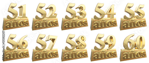 Set of golden digits on a gold ingot for the anniversary. Translation from Spanish - Years. 3d illustration