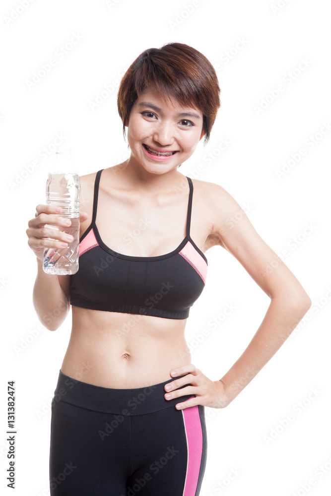 Beautiful Asian healthy girl with bottle of drinking water. Beautiful Asian healthy girl with bottle of drinking water.