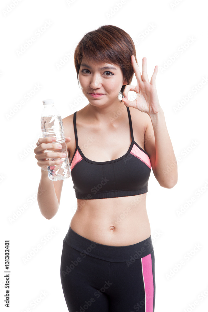 Beautiful Asian healthy girl with bottle of drinking water. Beautiful Asian healthy girl with bottle of drinking water.