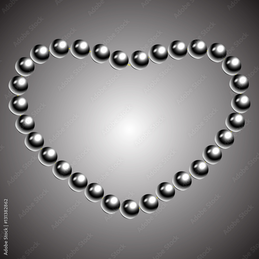 Obraz premium Vector Valentine s Day greeting card with black pearl heart on grey