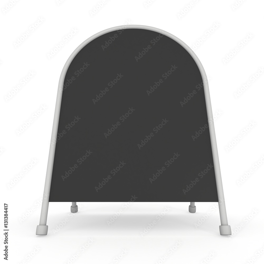 Sandwich board. Black menu outdoor display with clipping path. Trade show booth white and blank. 3d render isolated on white background. High Resolution Template for your design.