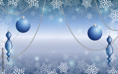 Blue Christmas tree decorations, with snowflakes