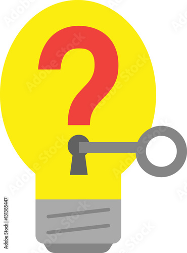 Light bulb with question mark and key.