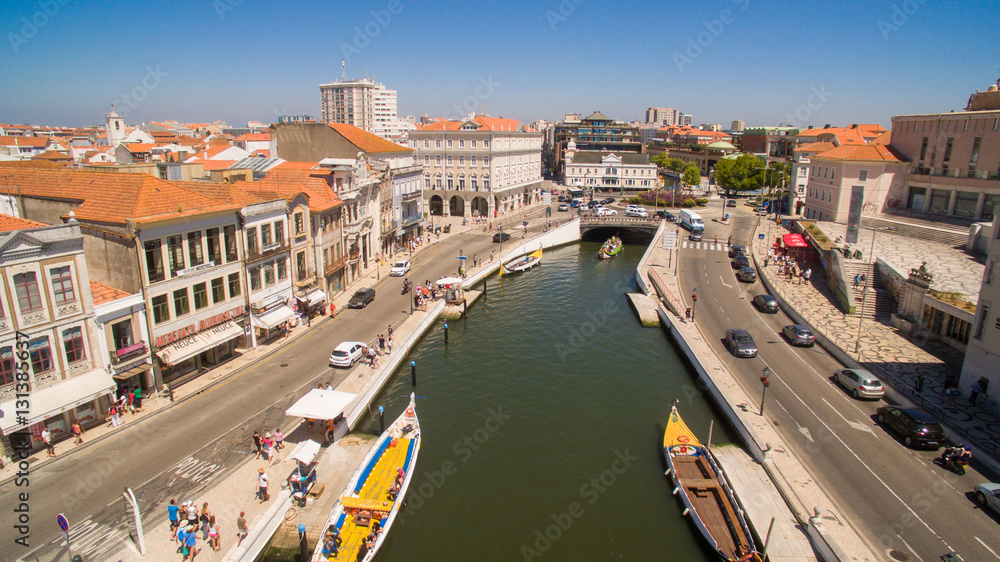 Channels of Aveiro, Portugal top view aerial