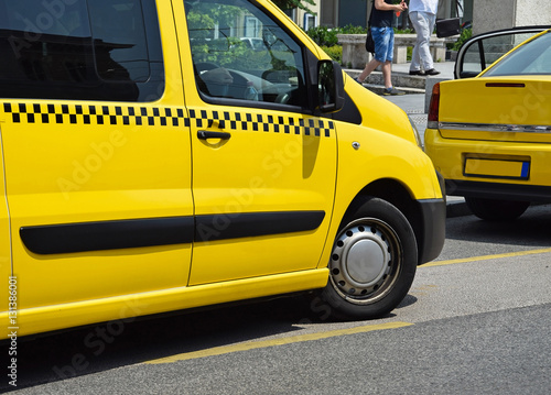 Taxis on the street in the city