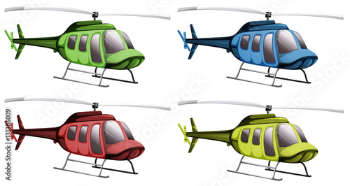 Helicopters in four different colors