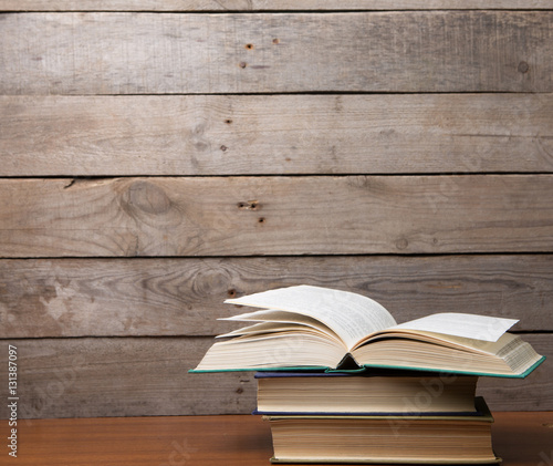 books on the wooden background