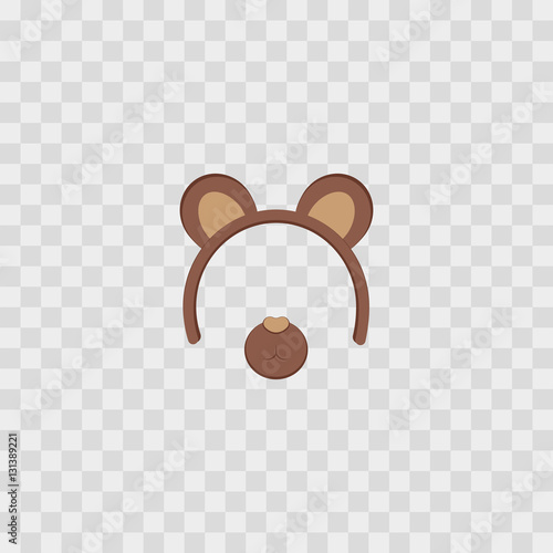 Bear ears mask isolated on transparent checkered, vector illustration. Cartoon Cute Headband with Ears