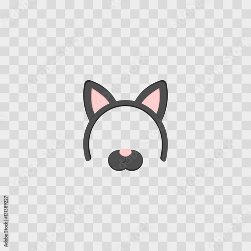 Mask with cat ears isolated on transparent checkered, vector illustration. Cartoon Cute Headband with Ears.