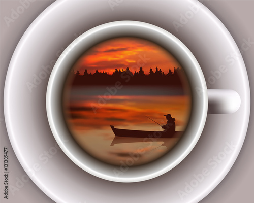 sunset river landscape in cup