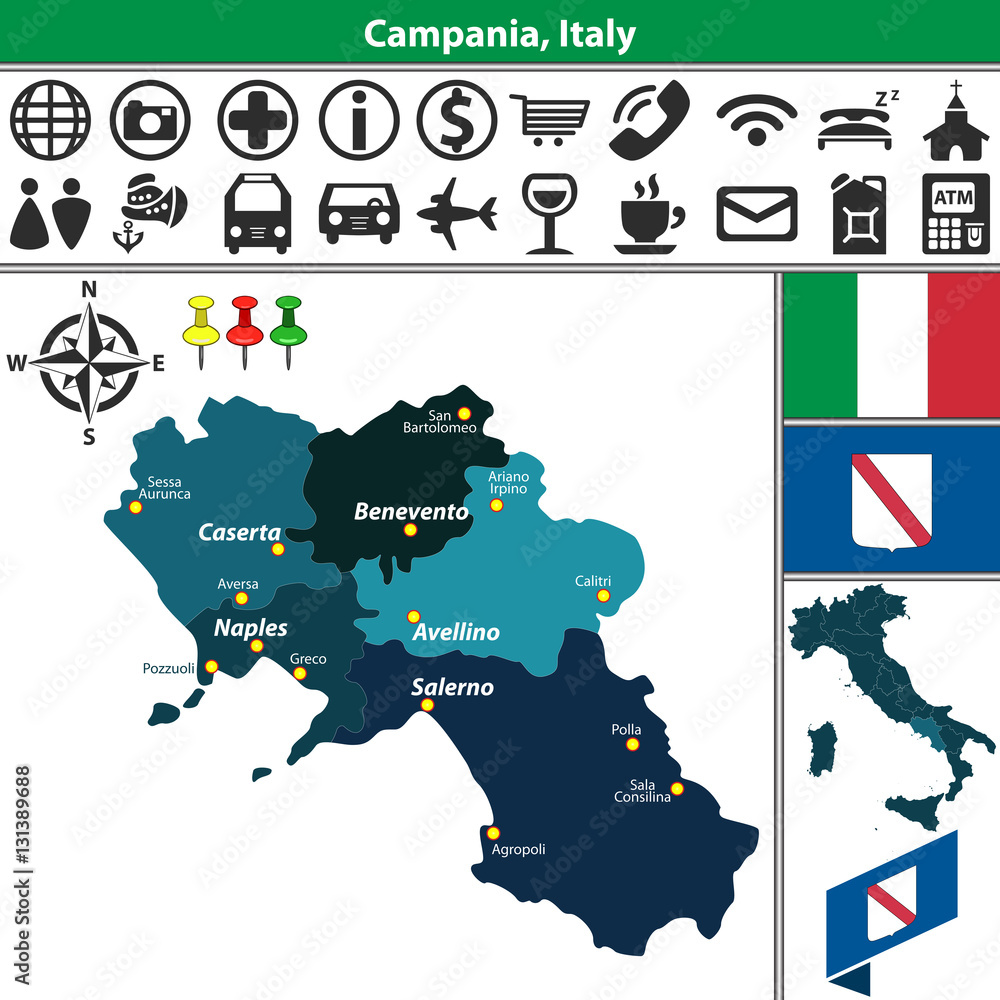 Obraz premium Campania with regions, Italy