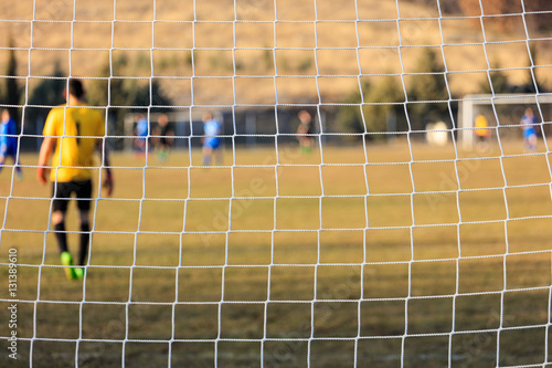 Football goal net closeup