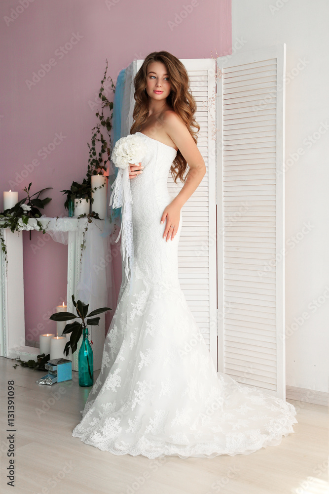 beautiful girl with dark hair, making preparation in her wedding beautiful girl with dark hair, making preparation in her wedding