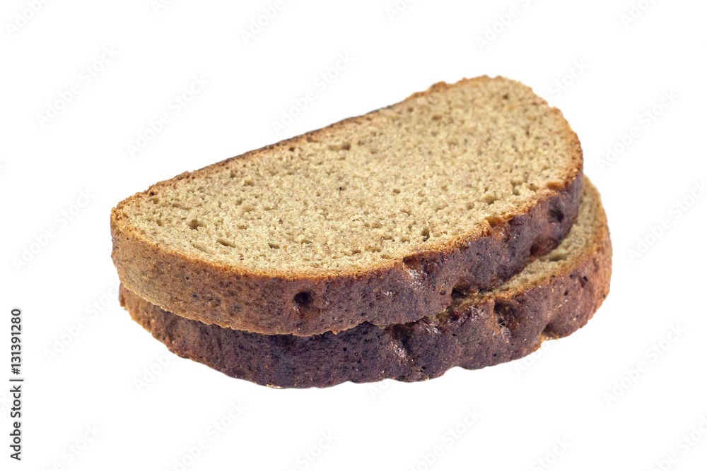 Slice of fresh rye bread isolated on white background