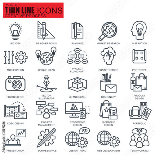 Thin line creative process icons