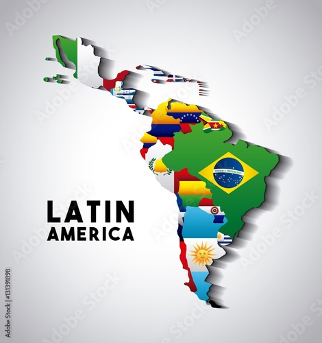 Map of Latin America with the flags of countries. colorful design. vector illustration photo