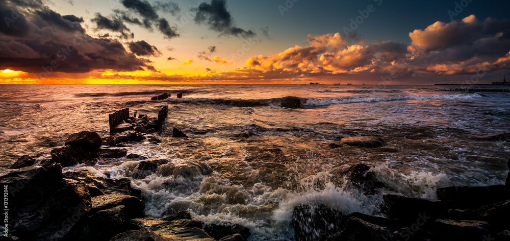 Sunset. Beautiful sunset Black sea. Gold sea sunset. Picture Sea