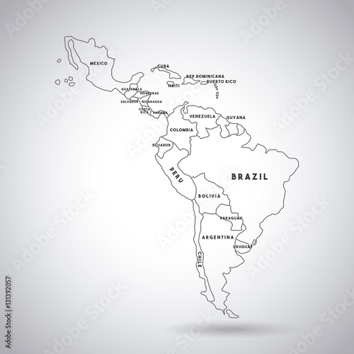 latin america map with the names of the countries icon over white background. vector illustration
