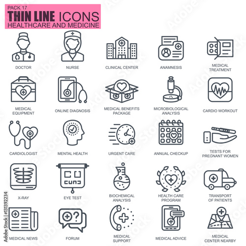 Thin line healthcare and medicine icons