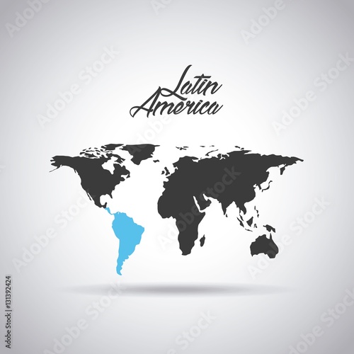 world map with latin america map in blue color icon over white background. vector illustration