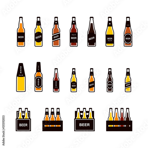 Beer bottle colored icon set