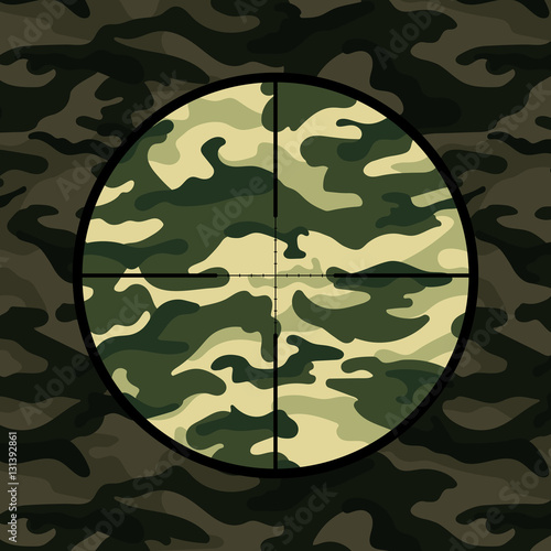 Military background with sniper scope on green camouflage
