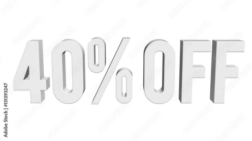 40 percent off 3d letters rotate on white background. 3d render 4K and Full HD footage. Alpha matte included. 40 percent off 3d letters rotate on white background. 3d render 4K and Full HD footage. Alpha matte included.