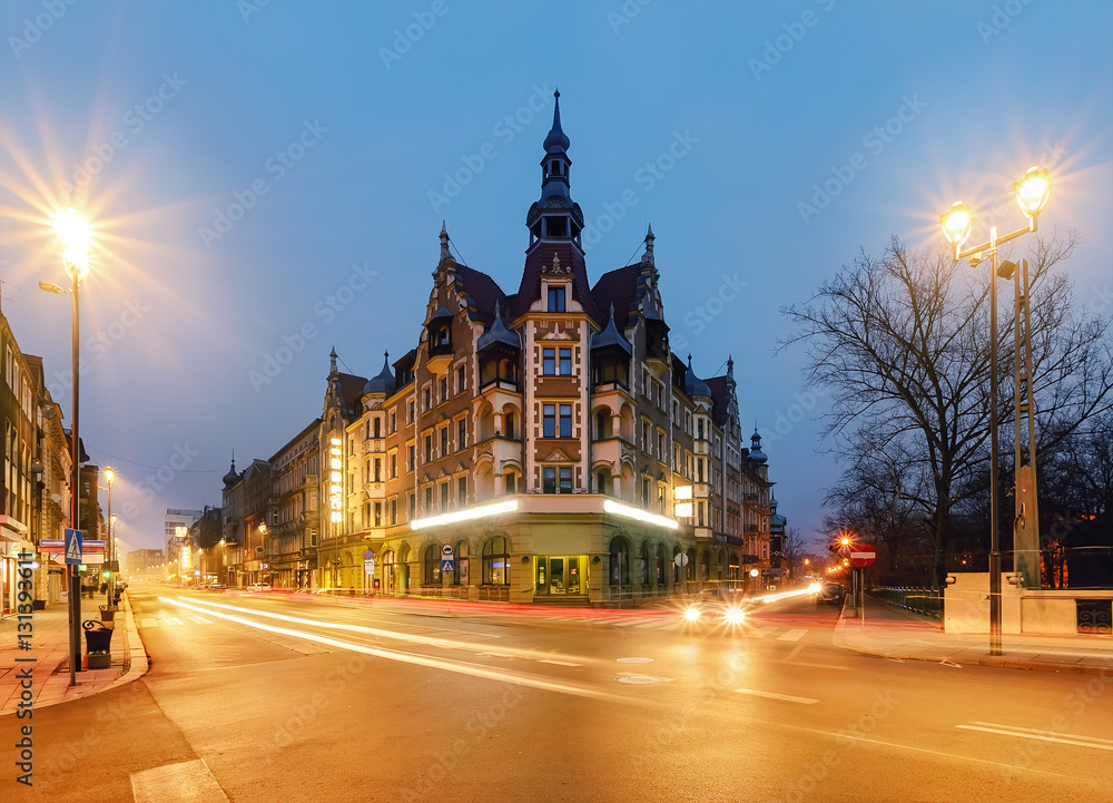 Obraz premium Vintage houses on the street in Gliwice, Poland