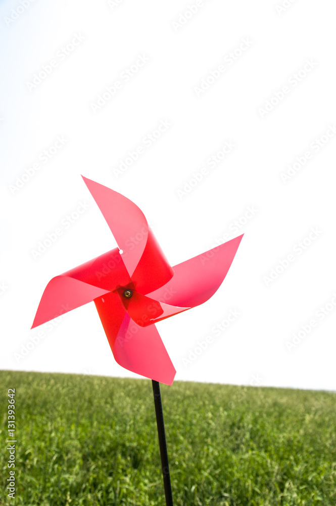 Fototapeta premium red pinwheel on the field