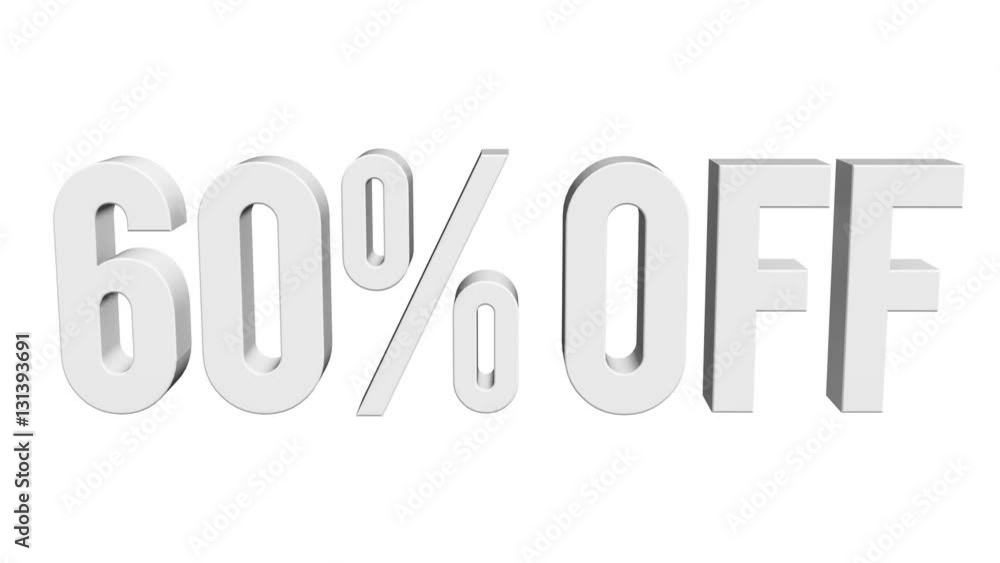 60 percent off 3d letters rotate on white background. 3d render 4K and Full HD footage. Alpha matte included. 60 percent off 3d letters rotate on white background. 3d render 4K and Full HD footage. Alpha matte included.
