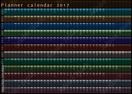 2017 Planner calendar, organizer, schedule - with holiday days posted inside - multi color design template