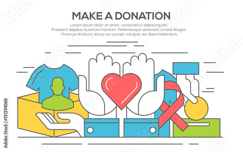 Donation and volunteer concept, line flat design