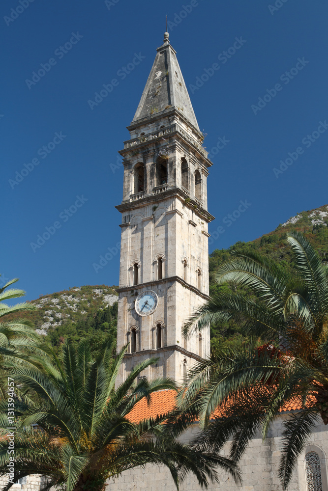 bell tower of the church of St. Nicholas in Perast. Montenegro