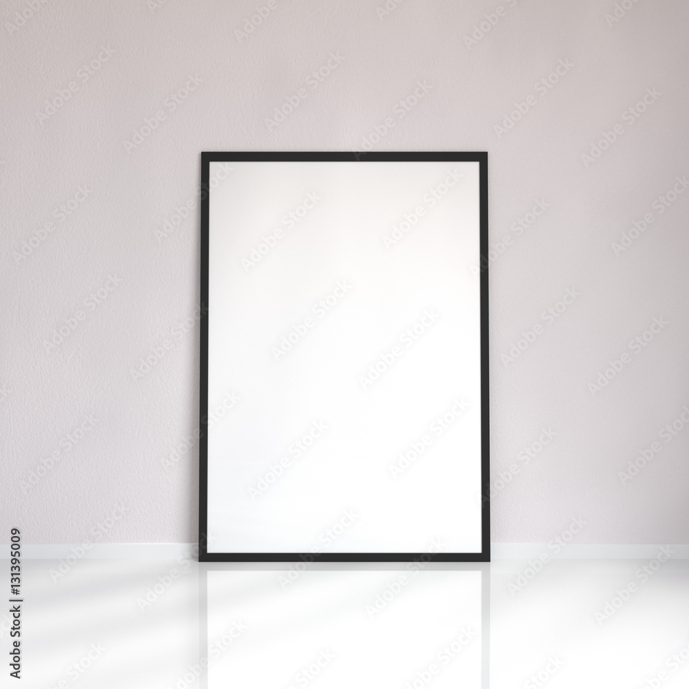 Mock up blank poster picture frame near the wall in a room, 3D rendering Mock up blank poster picture frame near the wall in a room, 3D rendering