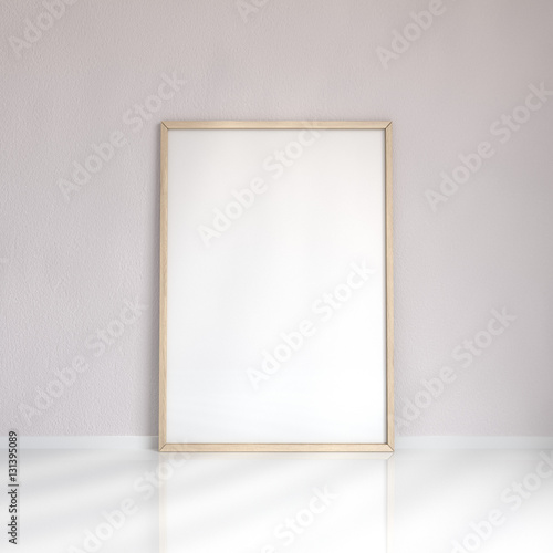 Mock up blank poster picture frame near the wall in a room, 3D rendering