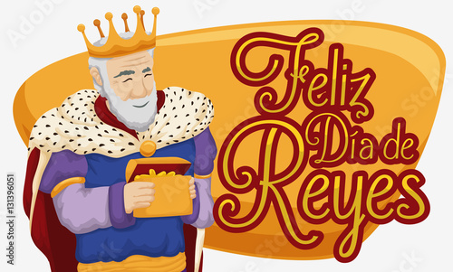 Melchior Magi with Gold Celebrating Epiphany or Dia de Reyes  Vector Illustration