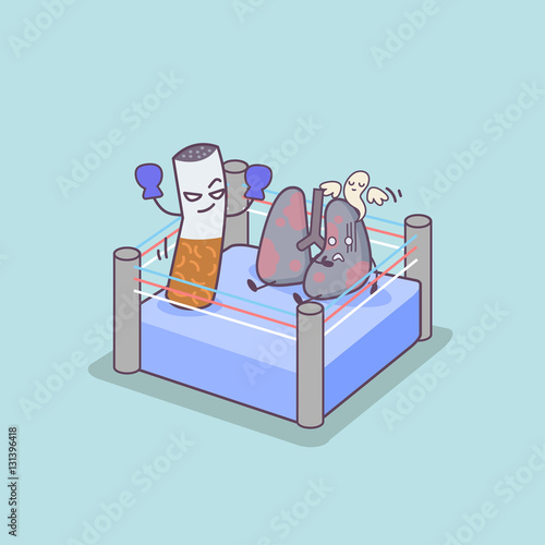cartoon cigarette boxing with lung