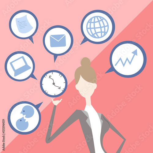 Businesswoman juggling business icons