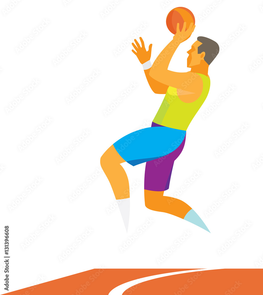 Young man is basketball player jump attack ring Young man is basketball player jump attack ring