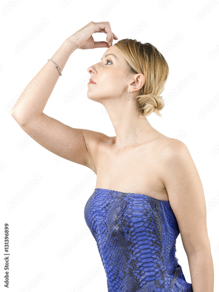 Naklejka premium beautiful young blonde women touch her head