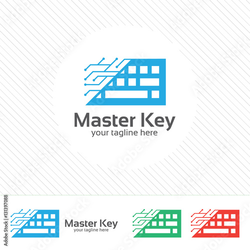 Abstract keyboard logo design vector. Simple and clean concept of wireless keyboard and microchip symbol.